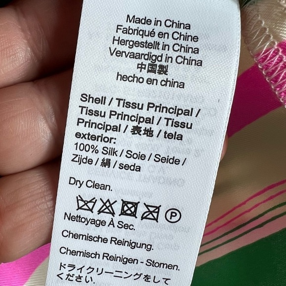 J.CREW Collection Green/Pink/Ivory Striped Silk Blouse with tie at neck Medium - Picture 9 of 11